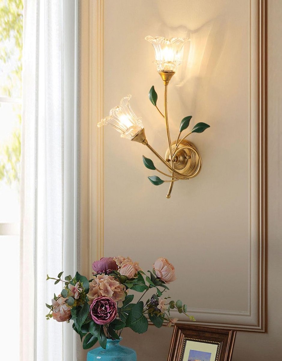 Romantische Wandlamp Bloemvorm Metaal en Glas voor Woonkamer en Slaapkamer