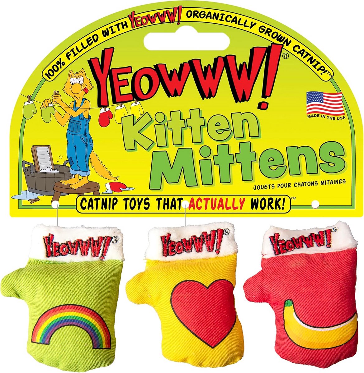 Yeowww 3 Kitten Wanten, Catnip Speelgoed voor Katten 3PC, Organische Catnip, Multi Colour Cat Toys