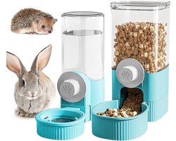 Automatische drinkfles voor konijnen - Automatische voer- en waterbak - 2-in-1 automatische voer- en waterbak - Hangende voerbak voor katten - Geschikt voor katten en konijnen