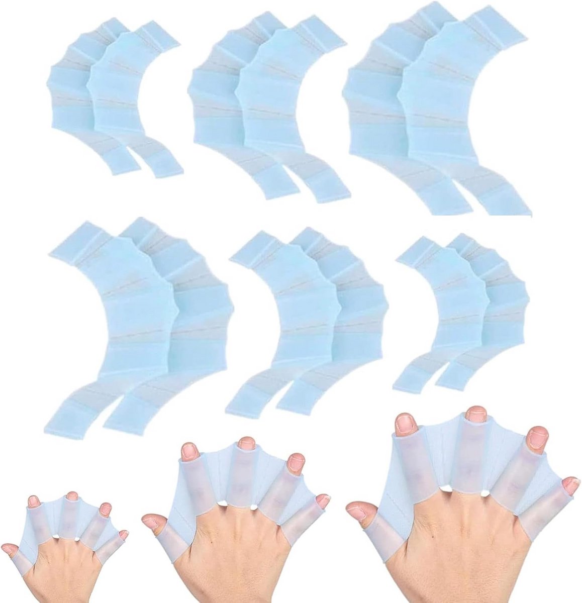 LIMEOW 6 paar trainingshandschoenen om te zwemmen, siliconen om te zwemmen, handvliezen, waterhandschoenen, trainingshandschoenen, onderwaterzwemvliezen, voor kinderen, dames en heren (S/M/L, blauw)