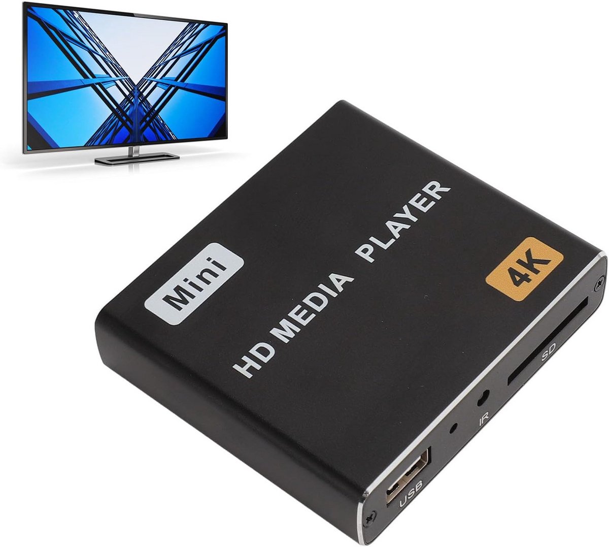 4K Mini Mediabox met Afstandsbediening voor USB, HDD en TF Kaart