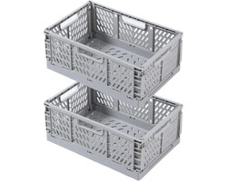 EURXLQ 2 Kunststof Vouwdoos,Vouwkisten,Opvouwbare Opbergmand, Klapbox voor Kinderkamer,Keuken,Slaapkamer,Kantoor,Badkamer (Grijs, 43×29×17 cm)