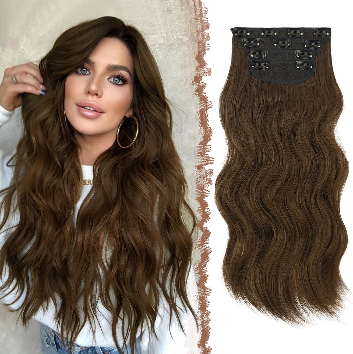 Golvende Clip-in Haarextensions 4 Delen 50cm Volledige Hoofd Synthetisch Haarstuk