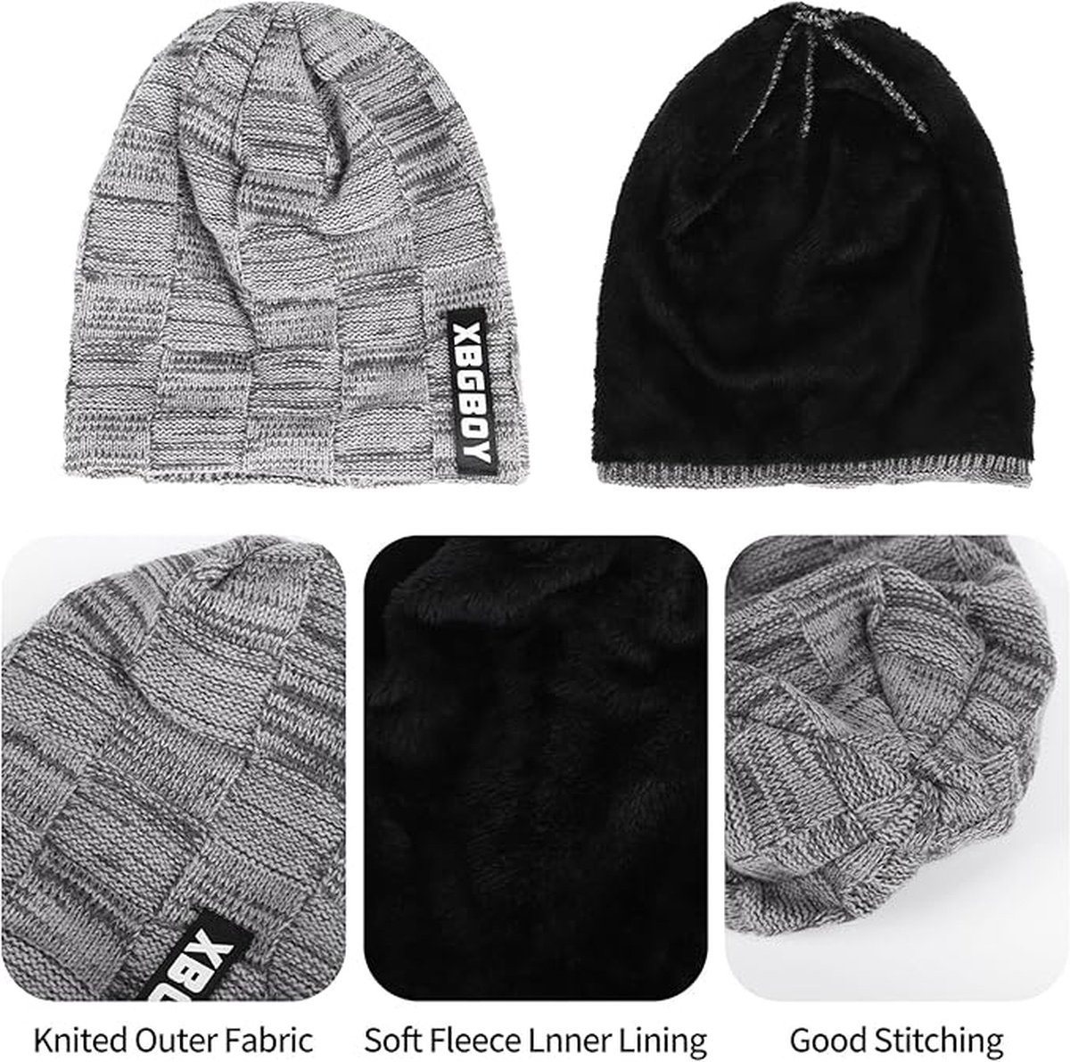 Winter heren muts met sjaalset Warme gebreide mutsen Mutsen Gebreide wintermuts sjaalset Fleece voering voor heren Dames — cadeau in Mode & Accessoires - foto 4