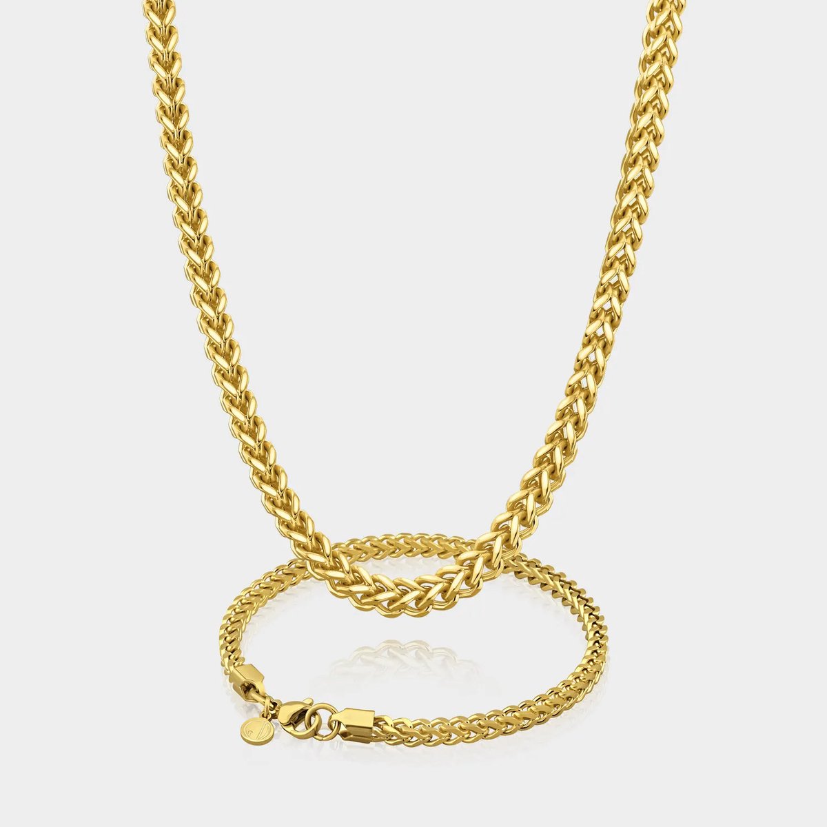 Franco Ketting 5 mm x Franco Armband 5 mm - Gouden Schakelketting en Schakelarmband Heren - 60/21 cm lang - Olympus Jewelry