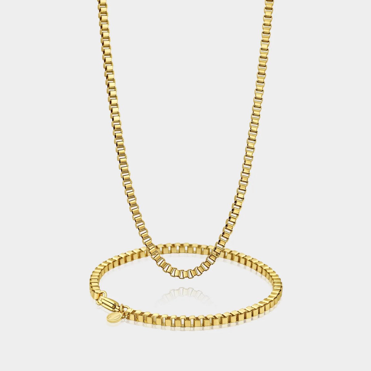 Box Ketting 3 mm x Box Armband 3 mm - Gouden Schakelketting en Schakelarmband Heren - 50/19 cm lang - Olympus Jewelry