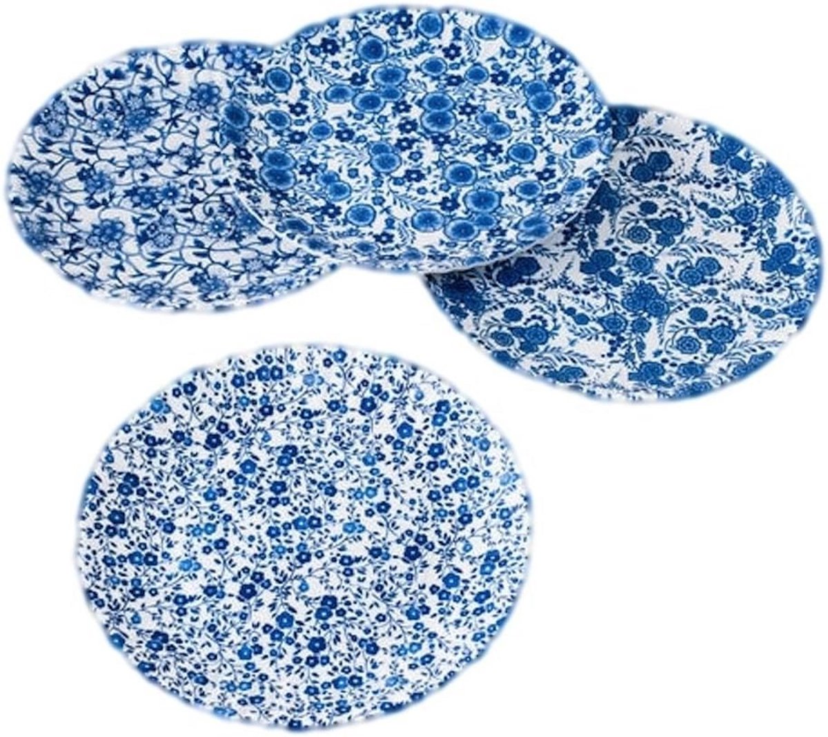 Set van 4 Melamine Borden met Blauw Bloemenpatroon - 23 cm
