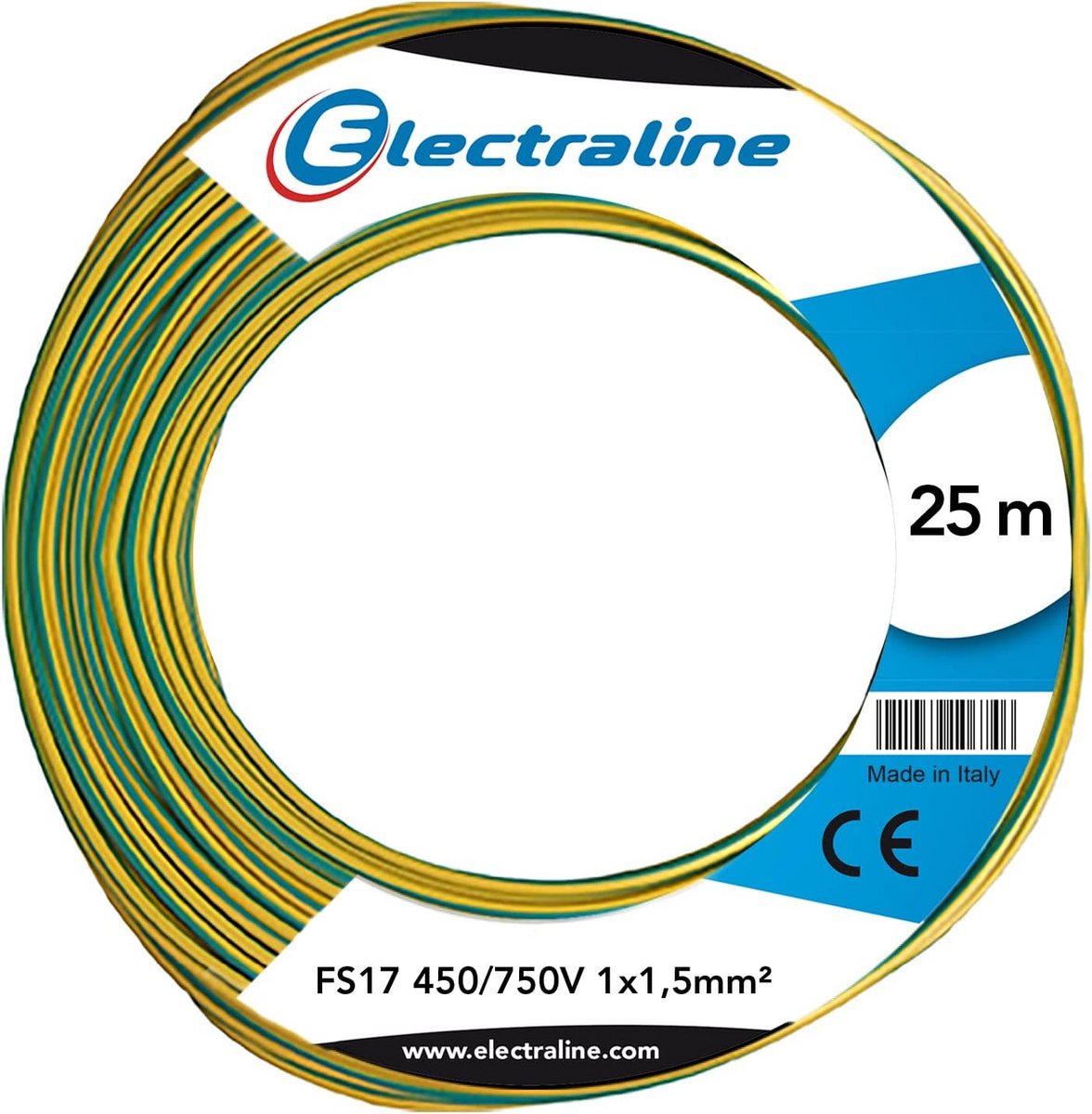 Unipolaire kabel 1 x 1,5 mm² geel/groen 25 M