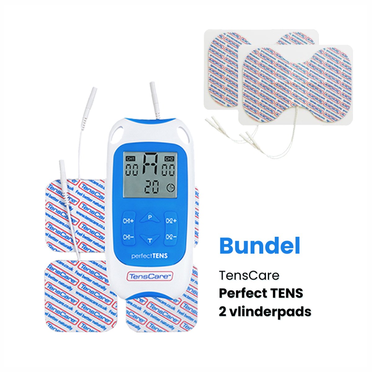 TensCare - Bundel Perfect TENS + 2 pads vlindervorm (1 set) | TENS apparaat | Pijnverlichting | Elektrodentherapie | electroden pads tens | elektrodenpads | Zelfklevende Elektroden Pads |