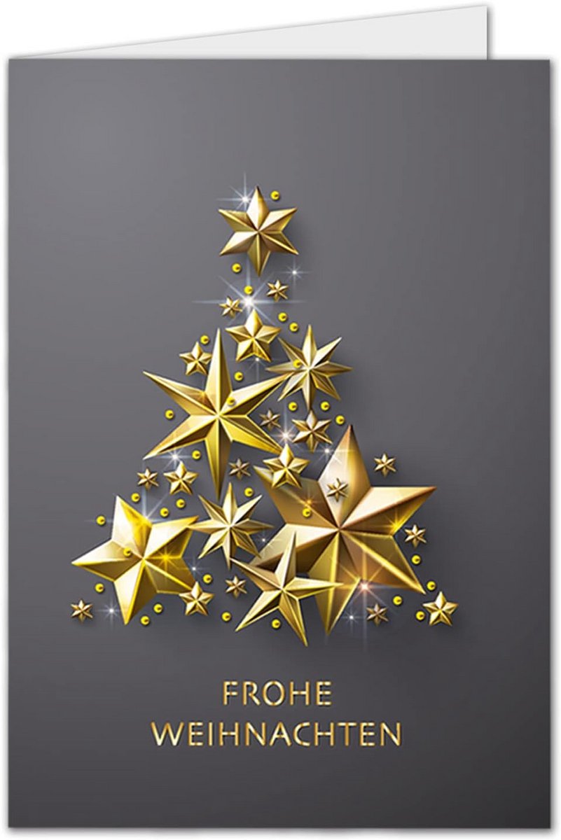 10 Luxe Grijze Kerstkaarten DIN A6 met Gouden Sterrenboom - Vouwkaarten