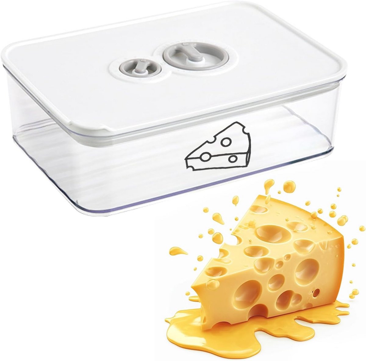 Kaasdoos met Deksel - 1250 ml Luchtdichte Vershouddoos met Timer - Stapelbare en BPA-vrije Koelkast Organizer