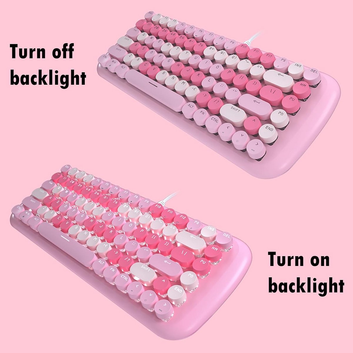 Mechanisch Toetsenbord Compact 84 Toetsen Rond Roze RGB Verlicht voor Kinderen Meisjes thumbnail 5