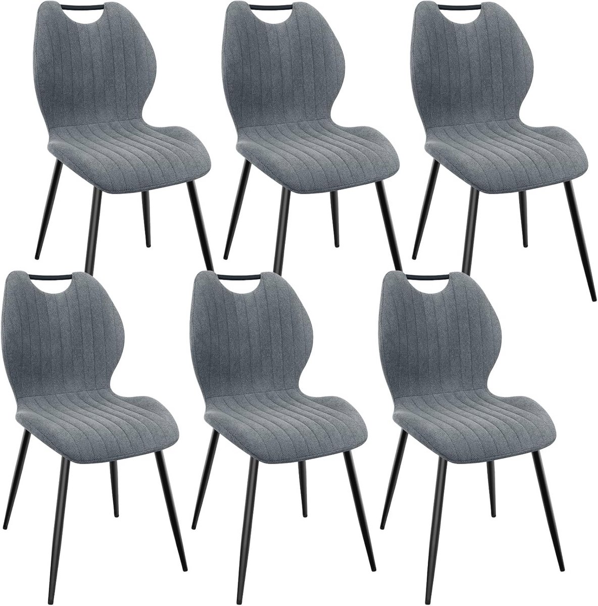 Gestoffeerde Eetkamerstoelen Set van 6 met Hoge Rugleuning en Zwart Gelakte Metalen Poten