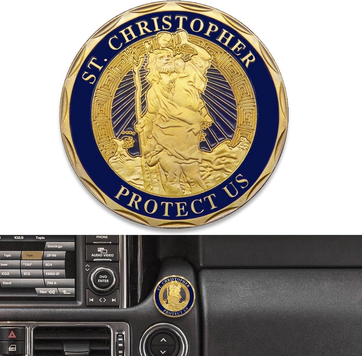 Heilige Christoffel Medaillon voor in de Auto - Bescherming voor Reis en Thuis (Goudkleurig)