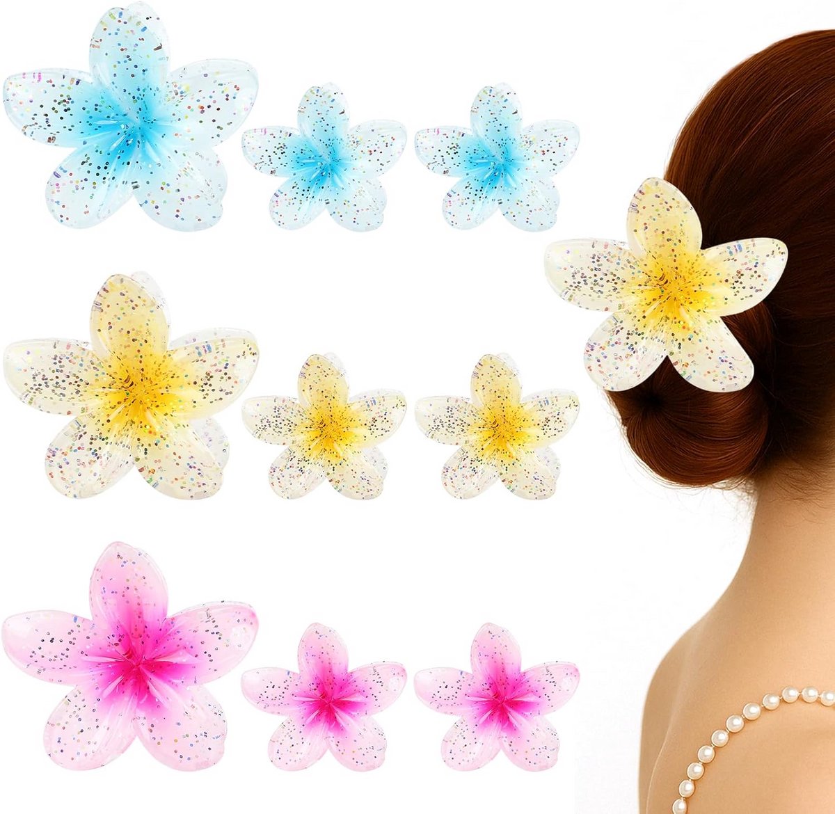 9x Bloemen Haarclip Set voor Dames - Elastische Haaraccessoires voor Alle Haartypes