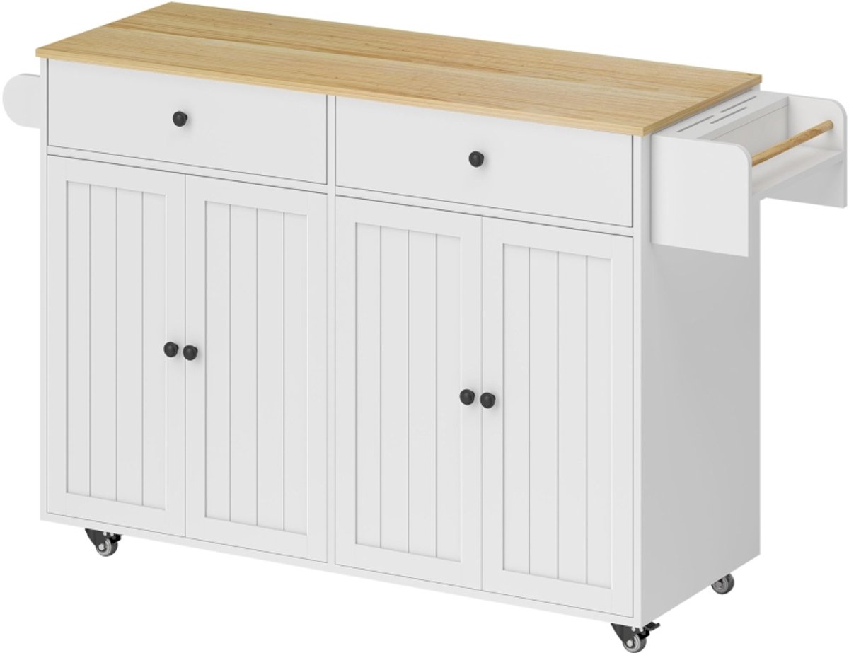 Keukentrolley - Met 2 Lades en 2 Kasten - Met Kruidenrek en Handdoekhouder - MDF - Wit