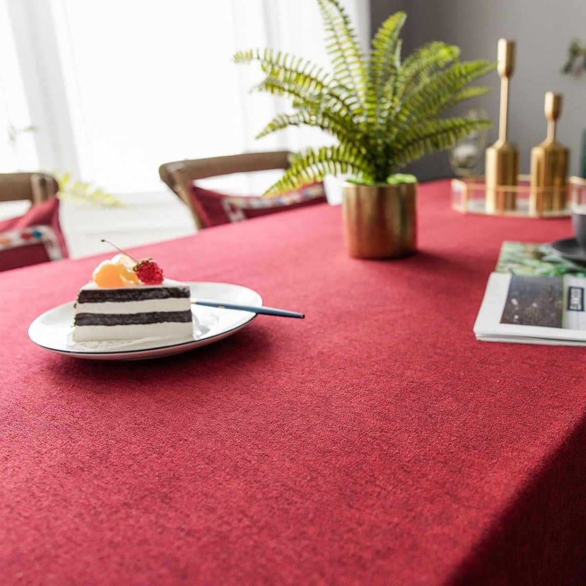 Katoenen Linnen Rechthoekig Tafelkleed 90x90cm Rood voor Eettafel en Picknick
