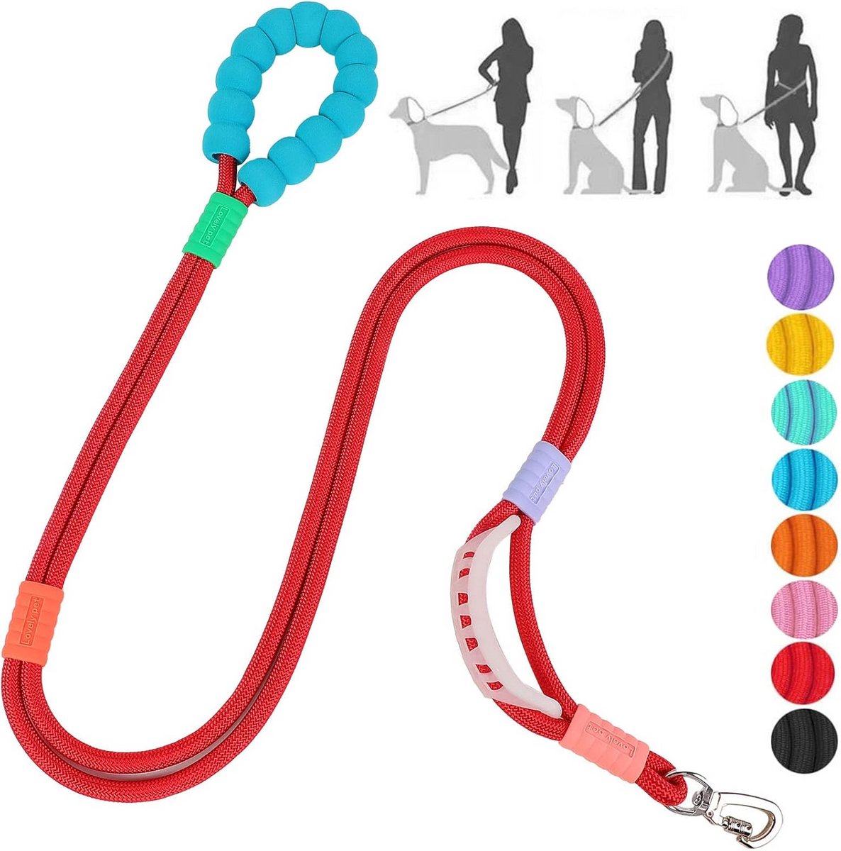 Verstelbare Hondenriem 5 Meter met Dubbele Handgreep en Taillebevestiging - Rood