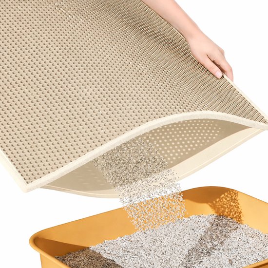 Tapis de litière pour chat BOTC XL - Double couche - 60x45 cm - Imperméable - Tapis de rétention résistant à l'urine - 1 pièce - Beige
