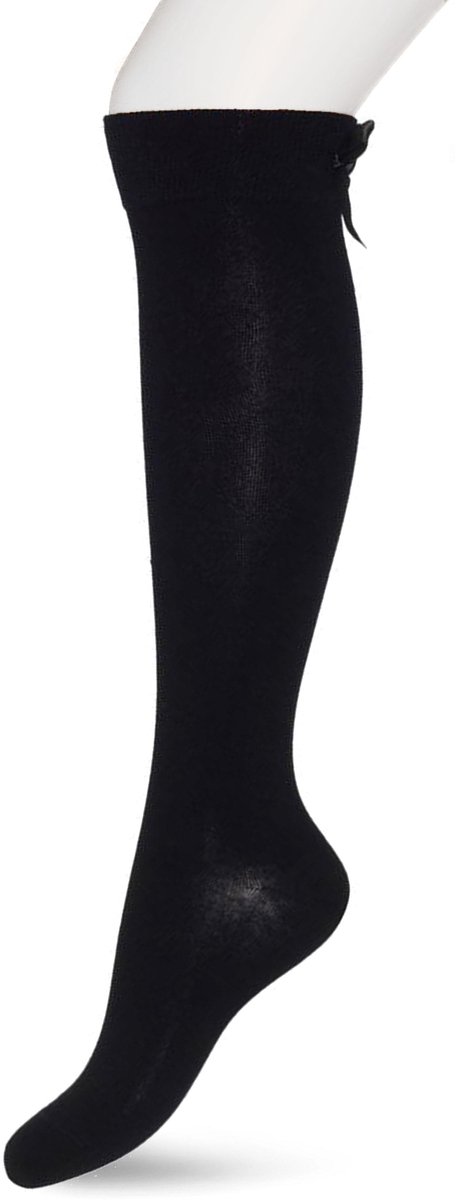 Bonnie Doon Dames Katoenen Kniekousen met Strik Zwart - Knie Kousen - Satijnen Strik - Knie Sokken - Uitstekend draagcomfort - Bow Knee High - Kniesokken - Zakt niet af - Black - BN851507.101