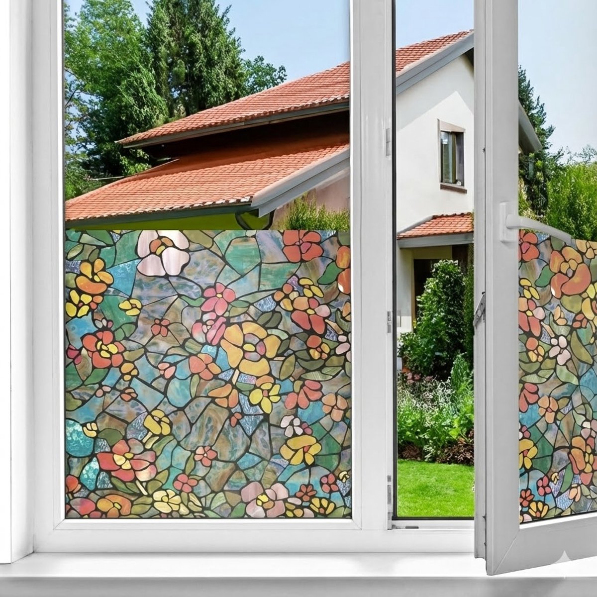 Raamfolie Glas in Lood - Zelfklevend - Antieke Look - Lood Regenboog