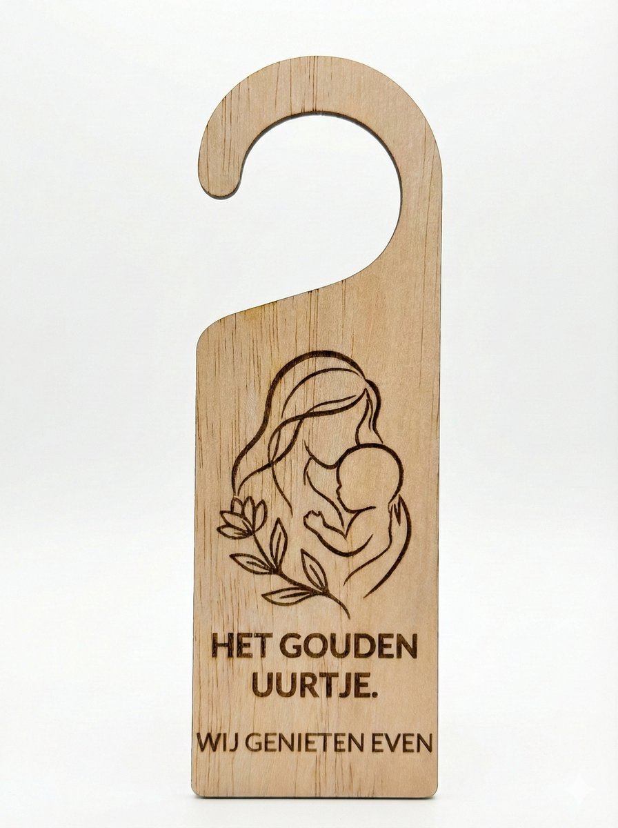 Houten Deurhanger "Het Gouden Uurtje" - Niet Storen Bordje Baby & Mama - Origineel Kraamcadeau - Rust & Privacy