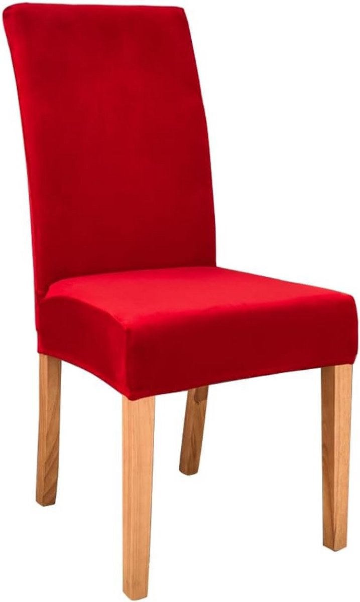 Set van 6 Rekbare Fluweel Stoelhoezen voor Eetkamerstoelen - Rood