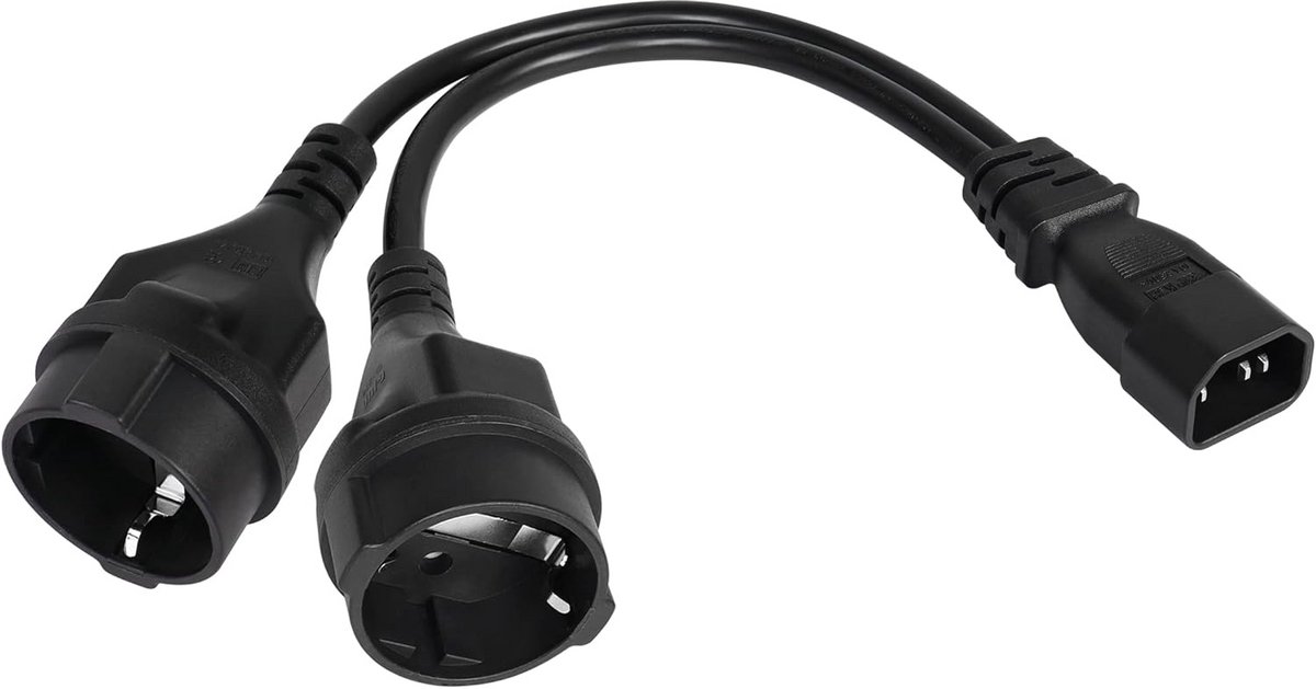 C14 naar 2x CEE 7/7 Y-Splitter Stroomkabel 30 cm