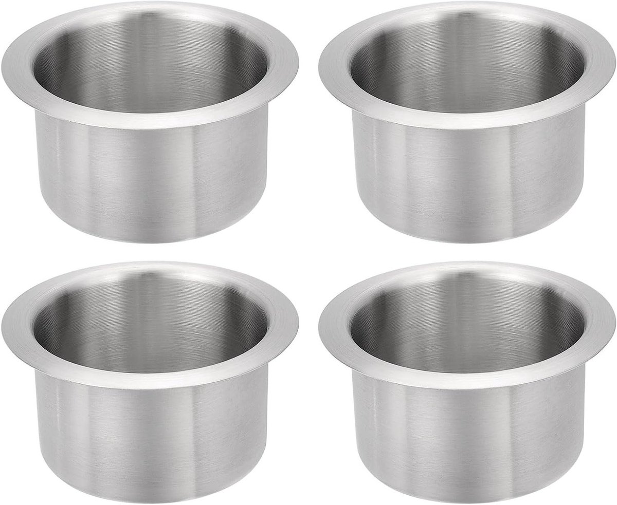 Roestvrij stalen drop-in bekerhouders - Bekerhouder - 4 stuks - Pokertafel - Bank Boot Auto Marine - Zilver - Geschikt voor 201 - 5,4 x 10,6 cm.