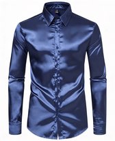Glimmend Overhemd Heren - Blauw - Lange Mouwen - Glinster - Blouse