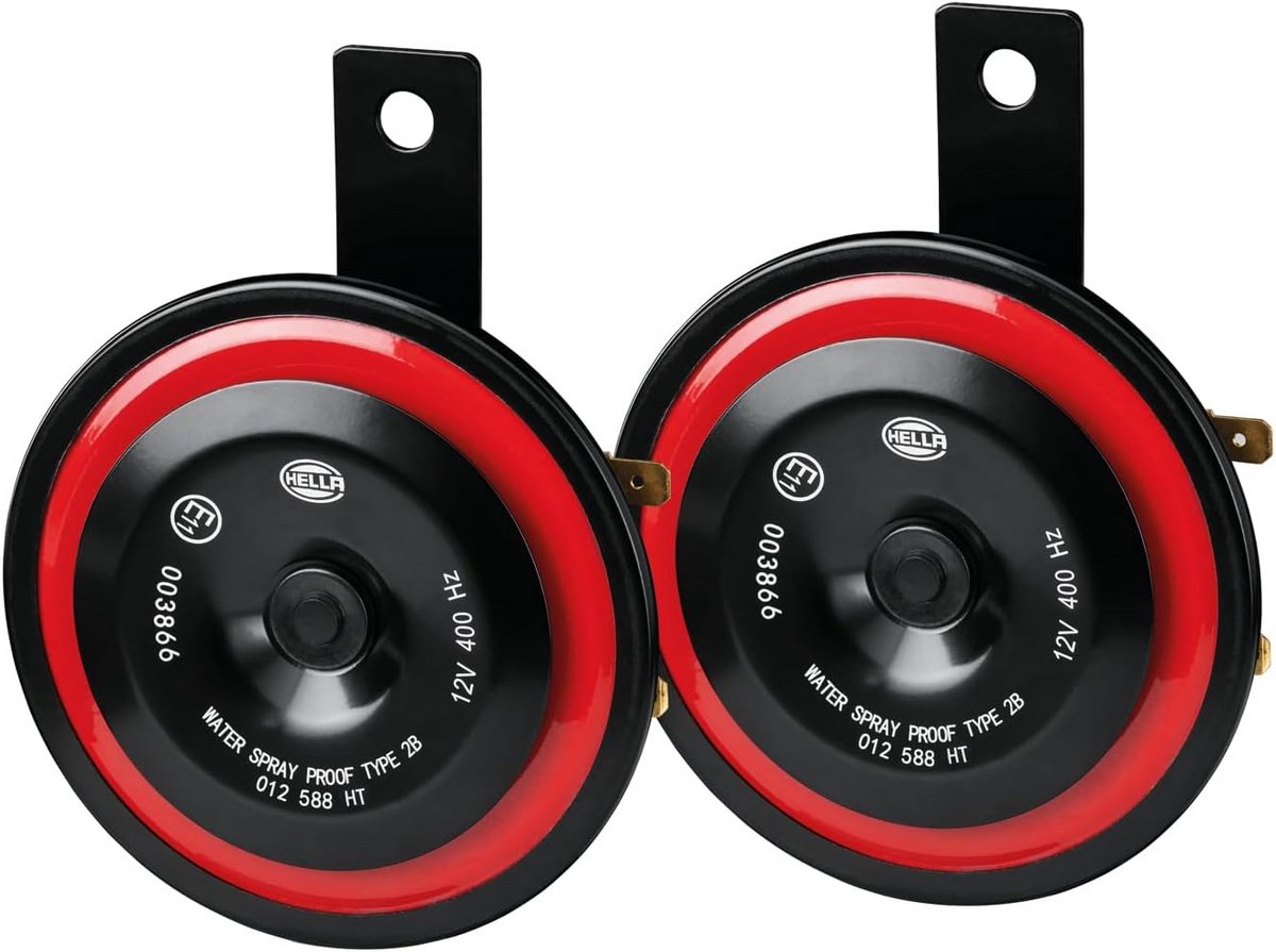 Krachtige 12V Auto Hoorn 115dB Rood/Zwart - Hoge Toon - ECE Goedgekeurd