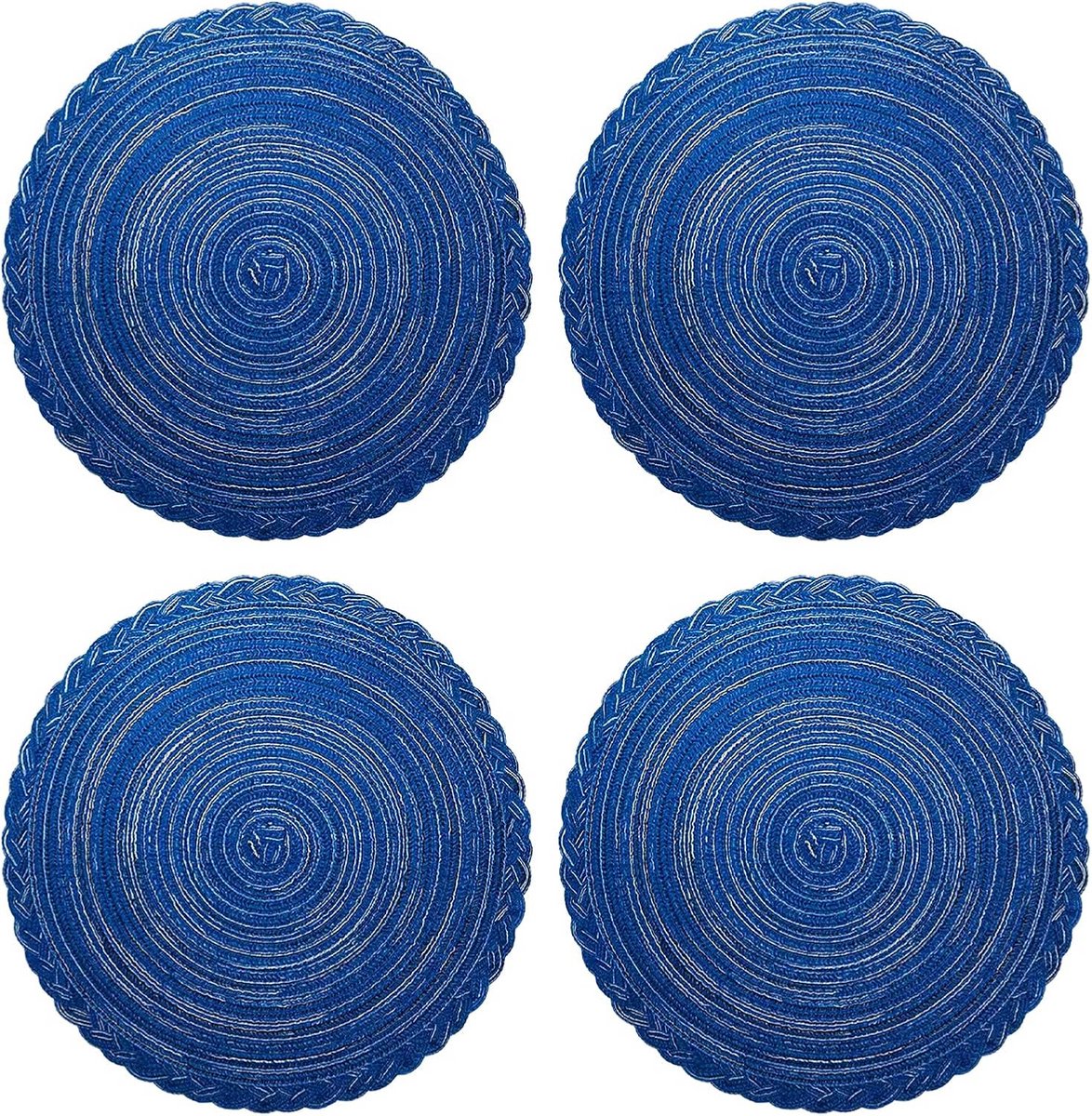 Set van 4 Ronde Geweven Placemats Blauw - Wasbaar en Hittebestendig Tafelonderzetters