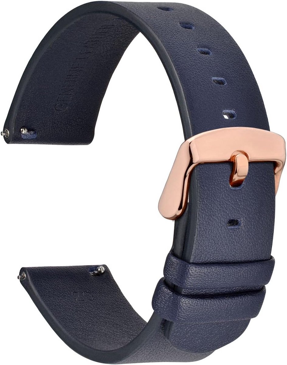 Dunne platte horlogebanden van echt leer voor heren en dames, 18, 20 en 22 mm