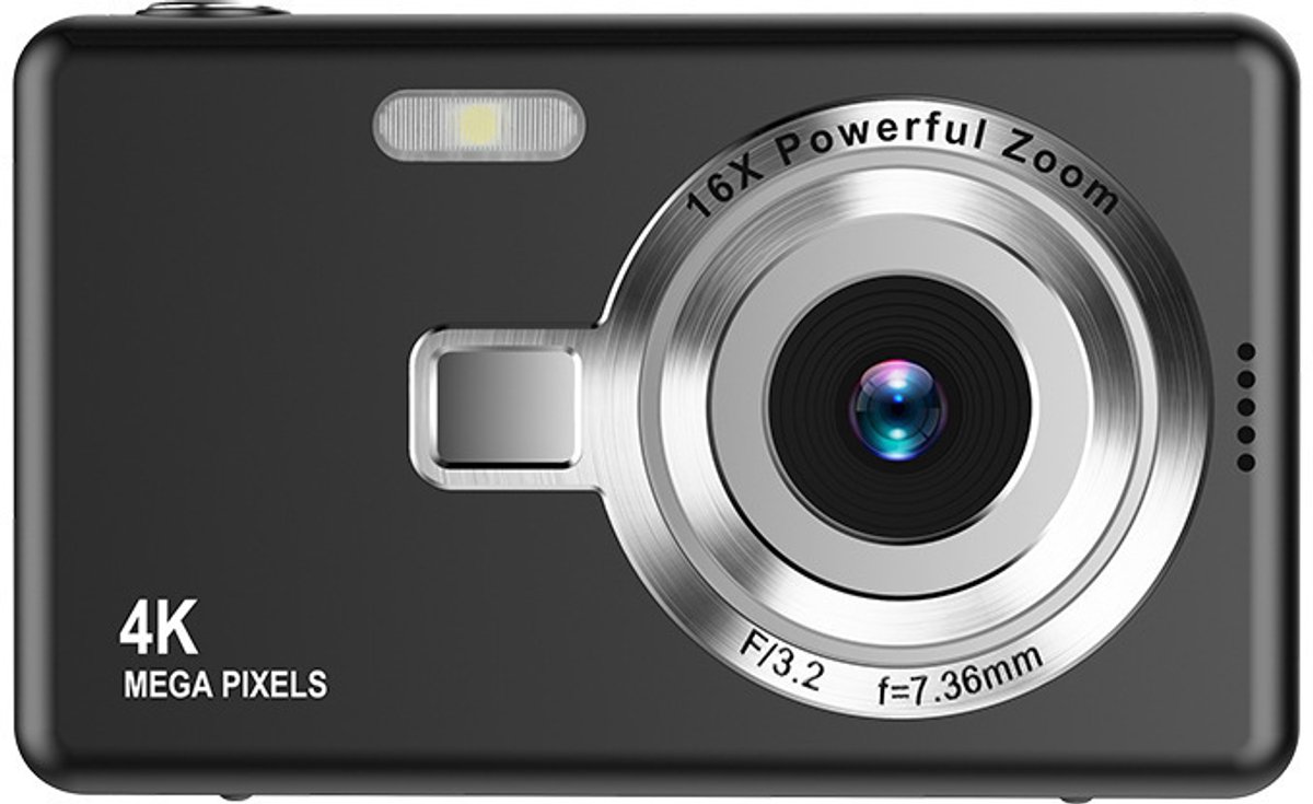 Ynkkvre - 4K Ultra HD CCD Digitale Camera - Digitale Camera - Fototoestel - Fotocamera - Mini Compacte Point-and-Shoot Camera - 96 Megapixel resolutie - 16x digitale zoom - 2,4-inch IPS-scherm - Full HD 1080p video - Zwart