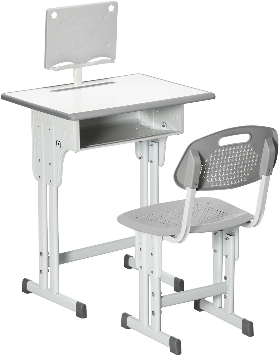 HOMCOM - Kinderbureau en -stoelset - PP - 60x45x102cm - Grijs