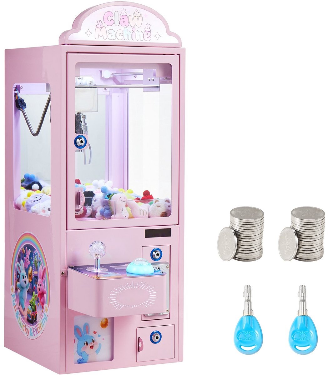 Grijpmachine - Grijpkraan Knuffelautomaat - Middelgroot - Licht & Geluid - Stalen Precisiegrijper - Verstelbare Handgreep - Thuis & Commercieel - Roze