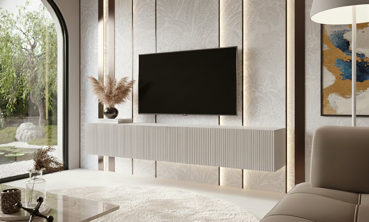 TV Meubel Zwevend 175 cm – Modern Minimalistisch Design met Opbergruimte – TV Kast voor Televisies tot 75 Inch – Beige – House&Garden