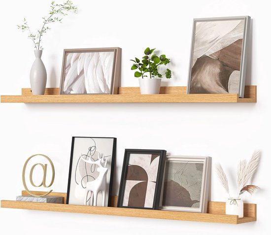 Wandplank - set van 2 - zwevende planken met hoogglans afwerking - wandplank voor fotolijstjes en boeken - woonkamer - slaapkamer - badkamer - 77cm x 10cm x 4cm keuken - bruin