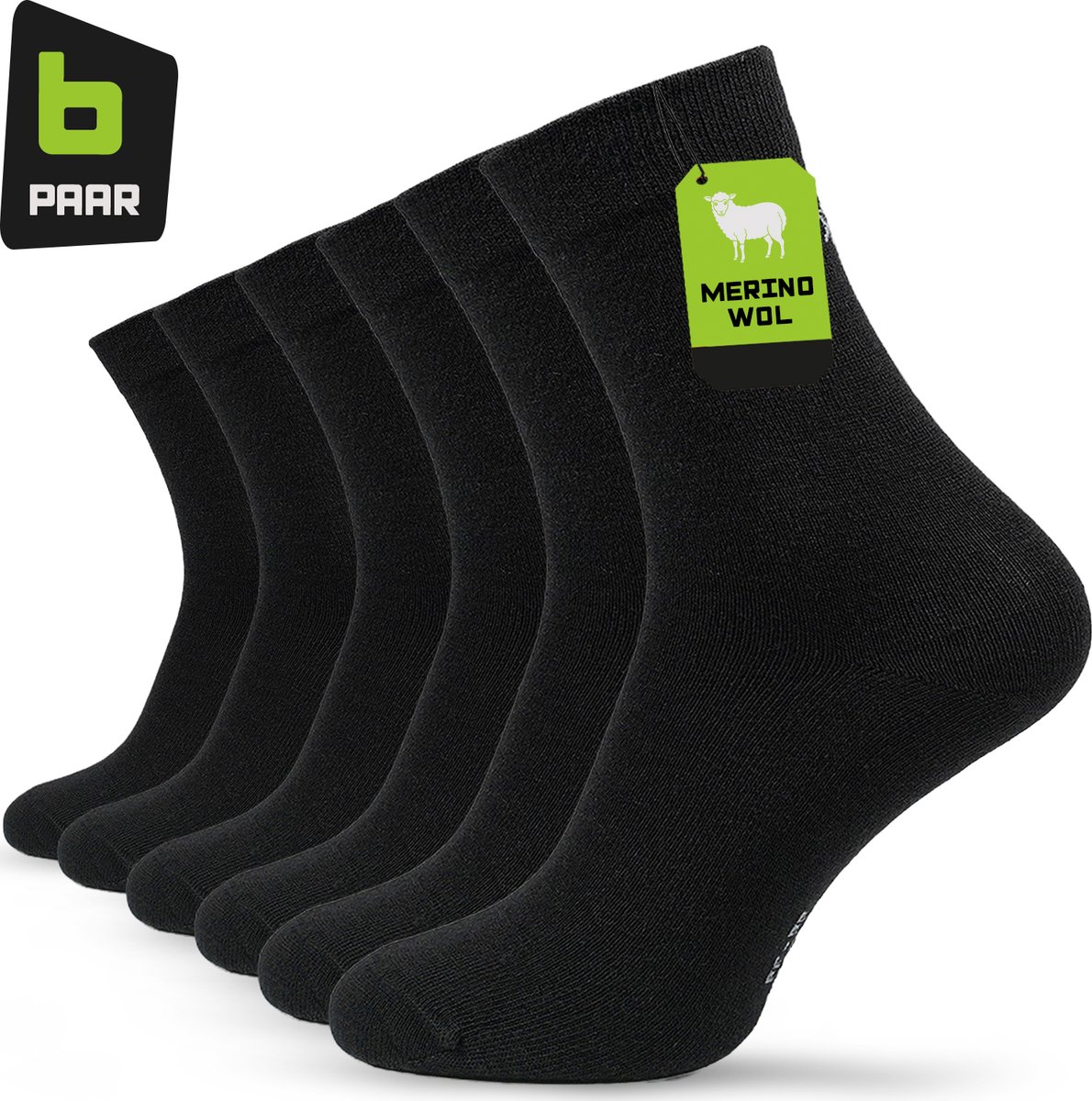 Premium Sokken Heren Merino Wol Maat 43/46 - 6-paar - Zwarte Wollen Sokken - 40% Merino Wol - Warme Sokken - Europese Productie - 94Activewear