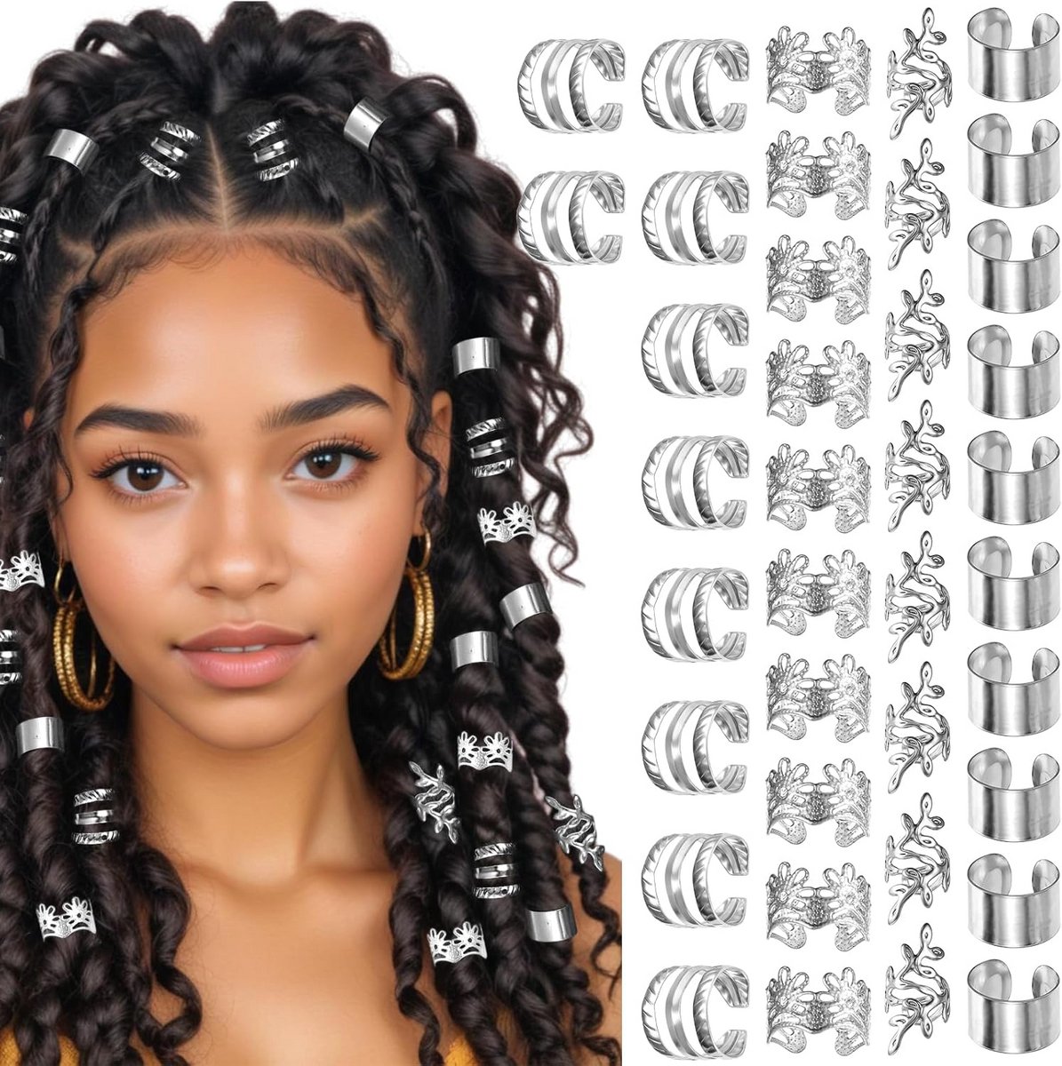 Zilveren Haarringen voor Vlechten en Dreadlocks - 40 Stuks Haarjuwelen