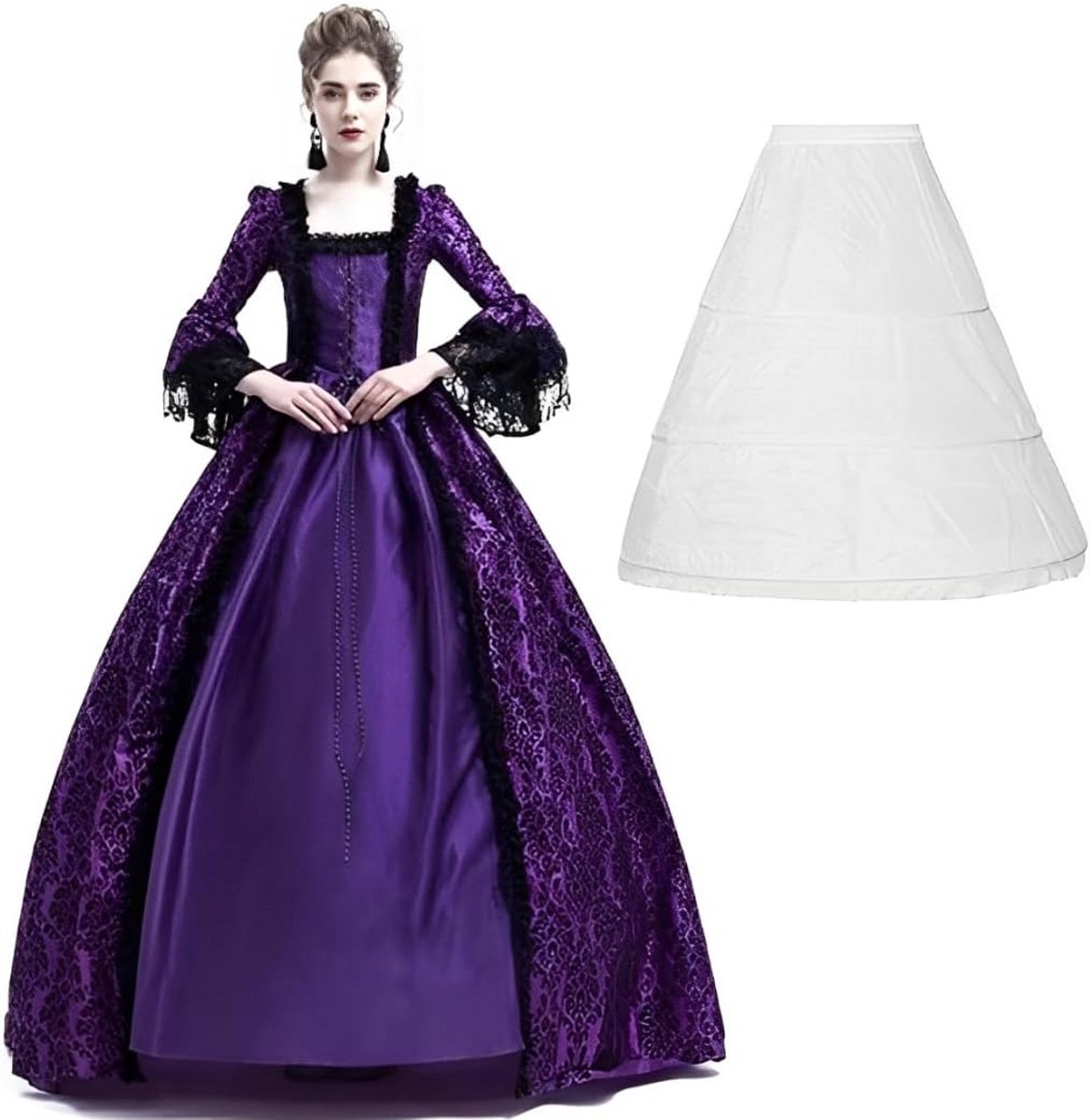 Victoriaanse Jurk Dames Middeleeuwse Hofstijl Vintage Carnaval Kostuum met Petticoat