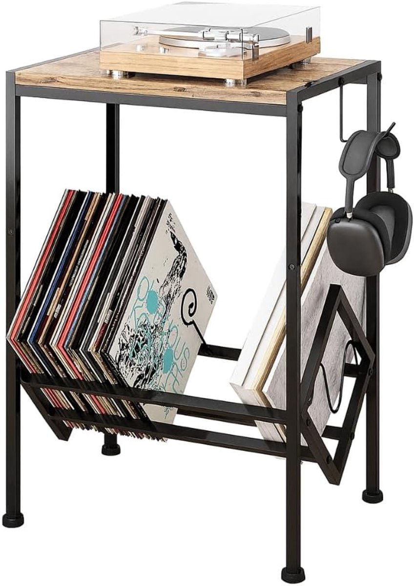 Platenspeler Meubel – Stand Platenspelerstandaard Met Vinyl Opbergsysteem - Zwart