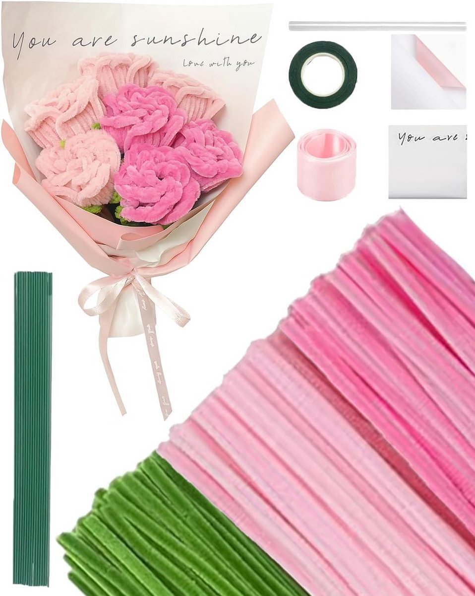 300 Stuks Roze Knutselstengels voor Doe-Het-Zelf Bloemen en Decoraties met Instructievideo