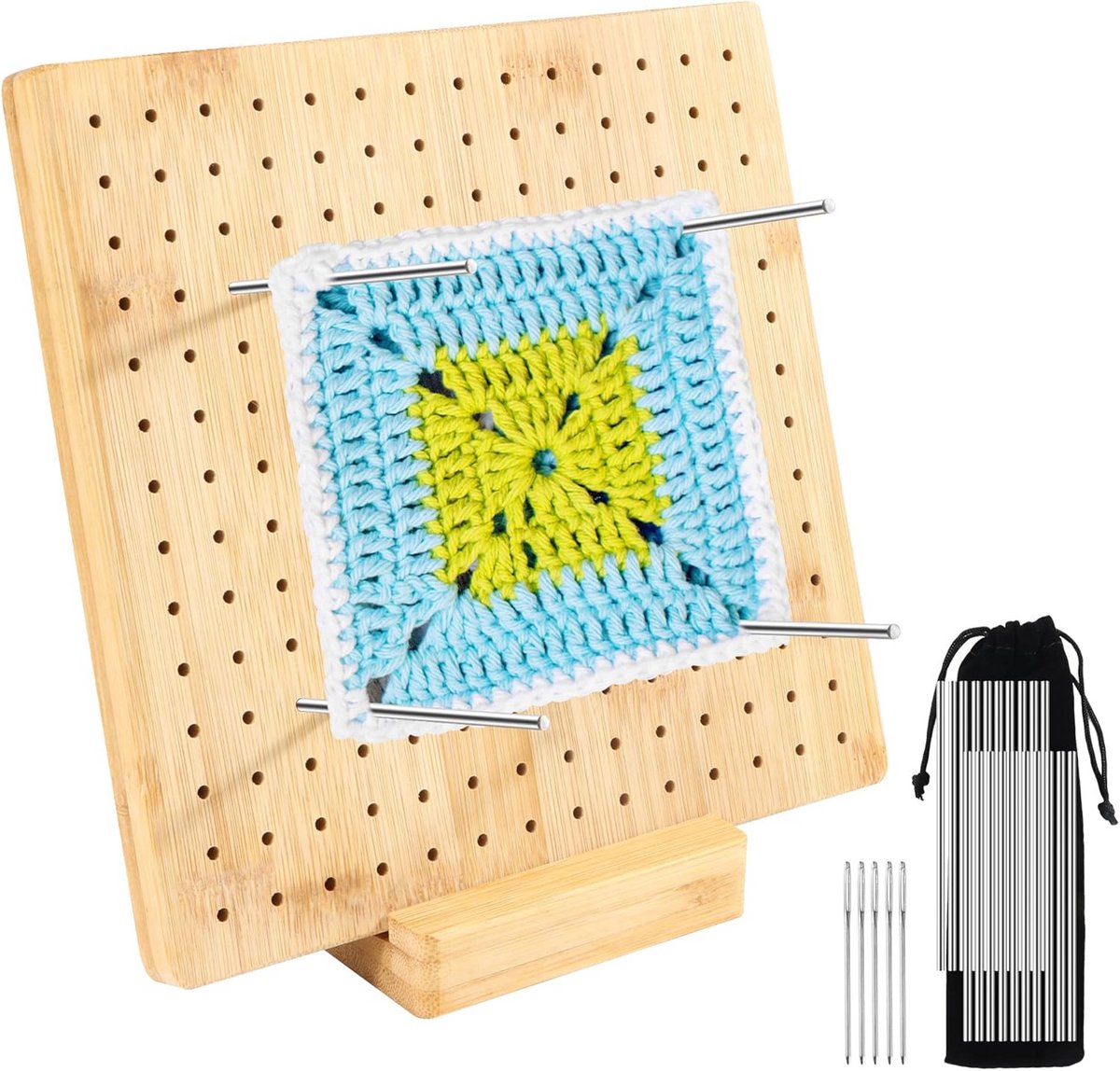 Handgemaakte Houten Blokplank met RVS Pinnen voor Haken en Breien