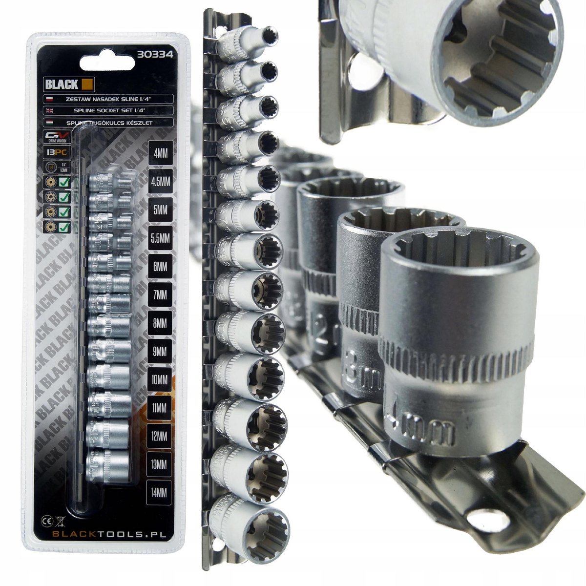 SPLINE-SOCKETS OP RAIL 1/4 13 stuks.