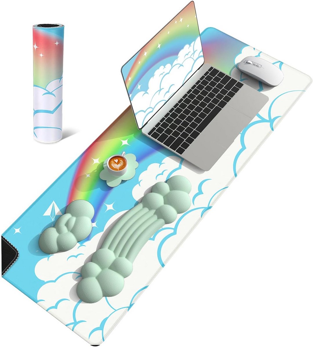 Ergonomisch Polssteun Set voor Toetsenbord en Muis met Anti-Slip Basis, Cloud Ontwerp