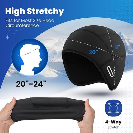Helmmuts fiets - Fietsmuts - wielren muts - Onder helm - Helmmuts - Winddichte Sportmutsen voor in Helm - Helmmuts winter fiets - Perfect voor Fietshelm, Skihelm en Berghelm - Fleece - Zwart van Merkloos — afbeelding 3