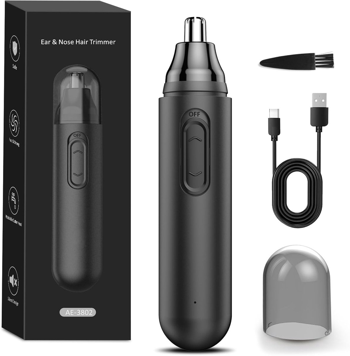 longziming -Neus- en Oorhaartrimmer voor Mannen – Professionele Pijnloze Neushaar- en Oorhaartrimmer – Waterdicht IPX7 – USB Oplaadbaar – Ergonomisch en Stil – Voor Neus, Oor, Wenkbrauwen en Baard