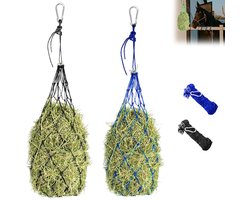 Hooizak voor paarden - hooizak met ringen en karabiners - maaswijdte 5 x 5 cm - capaciteit ongeveer 10 kg - verbetert spijsvertering en welzijn