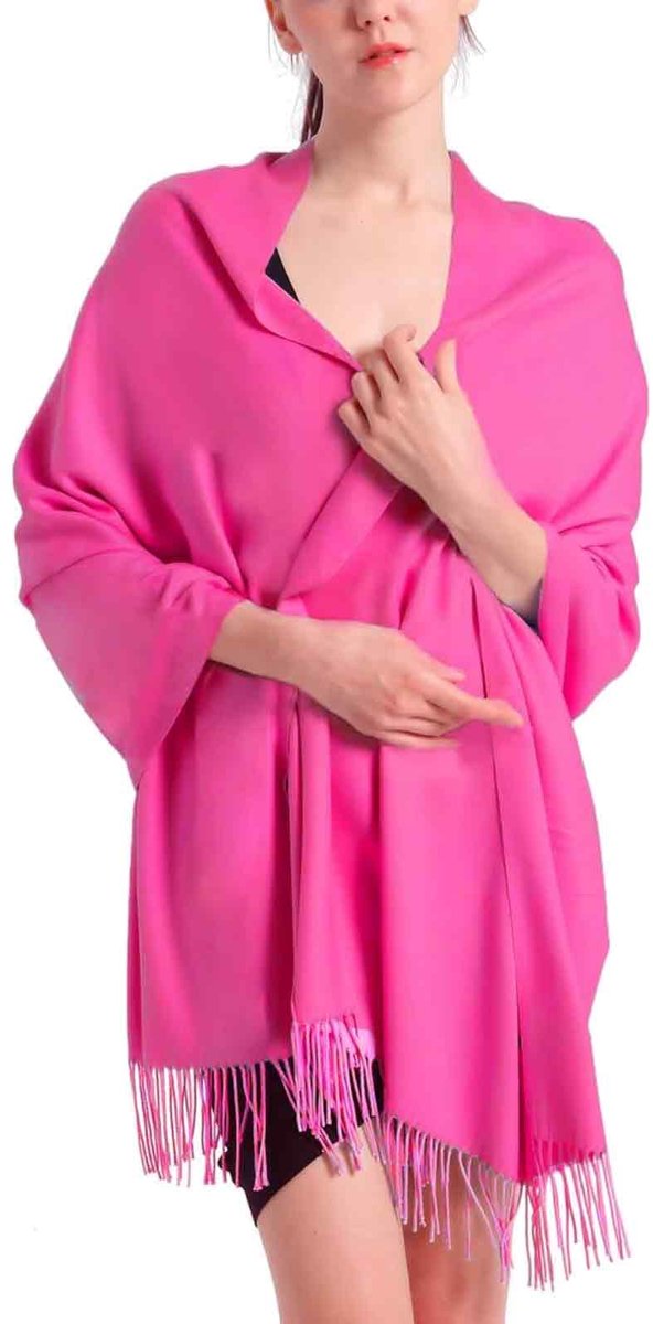 Pashmina Sjaal - 70 x 190 cm - Grote Zachte Warme Omslagdoek - Bruiloft Avondjurk - Dames Sjaal - Cadeau Idee - Fuchsia